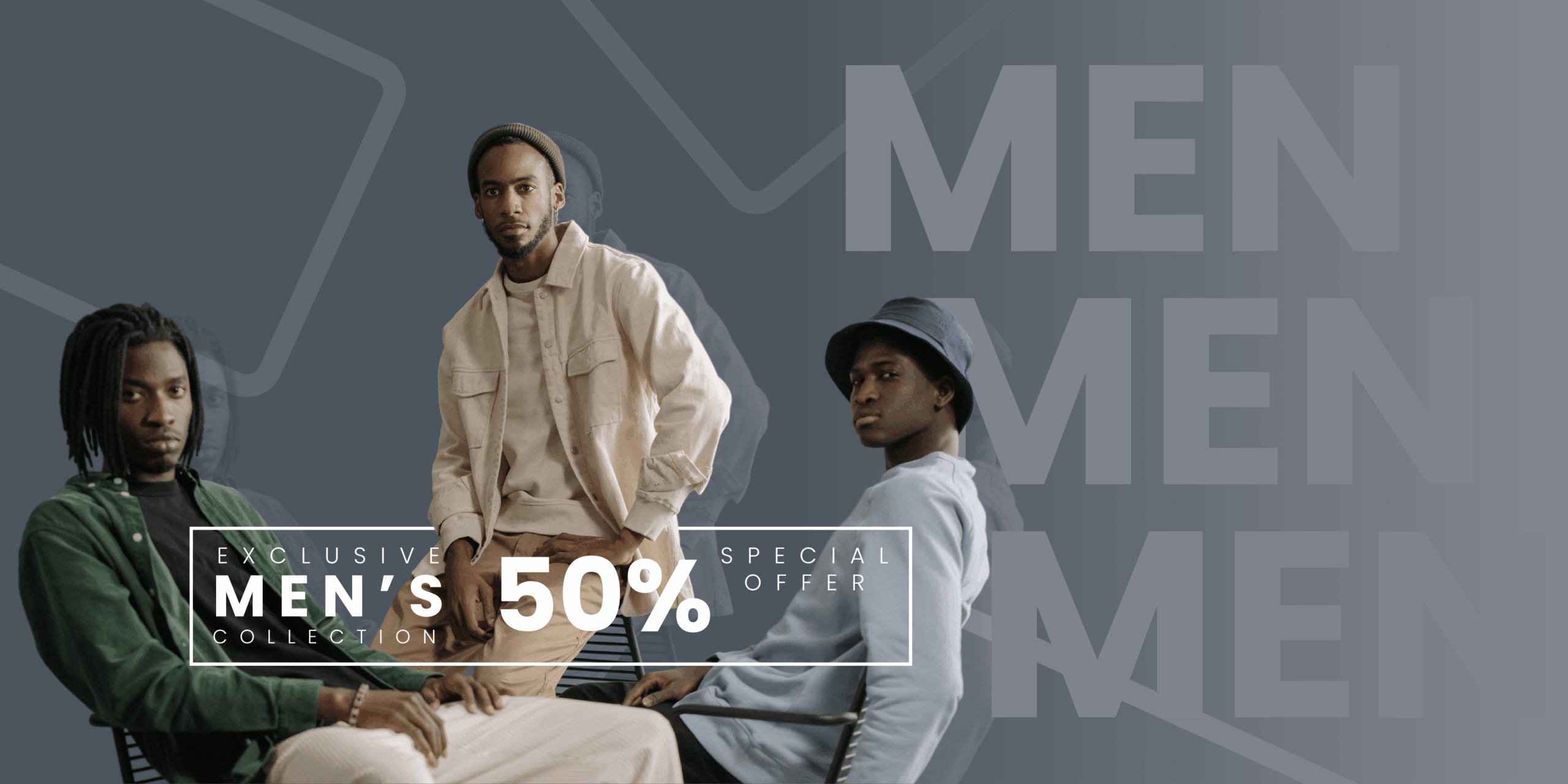 Black and White Vintage Illustration Men's Fashion Banner-min