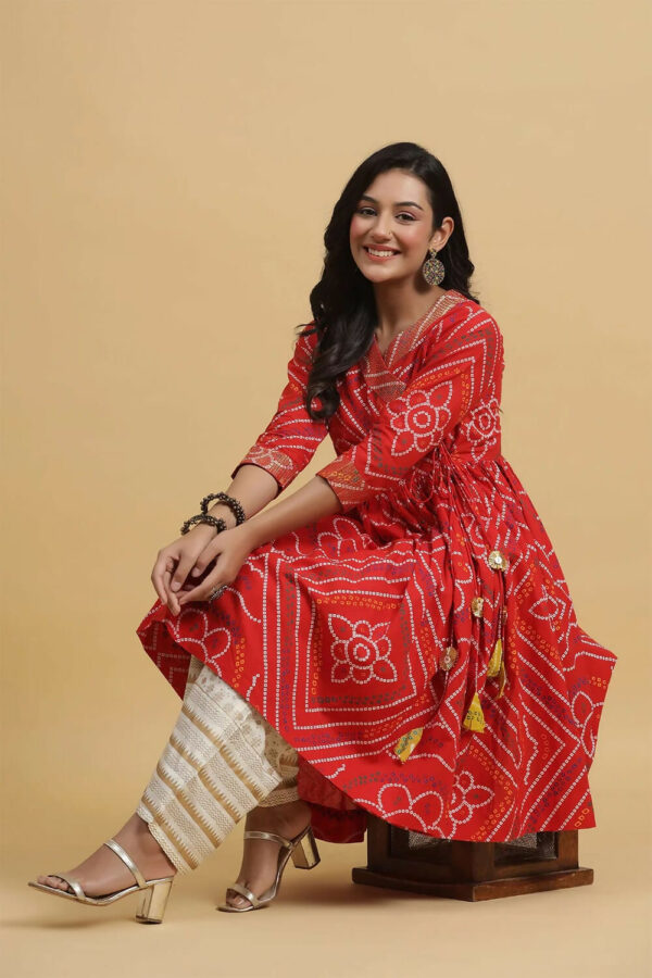 Readymade AC Cotton Kurti Set With Stylish Plazo Red Colour - Image 3