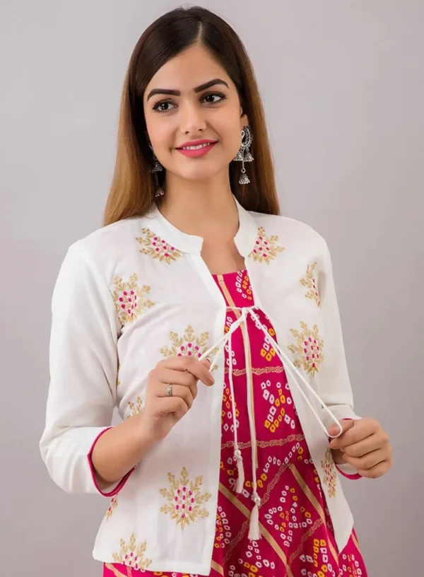 Readymade Full AC Cotton Casual Pink Printed Kurti With Koti - Image 4