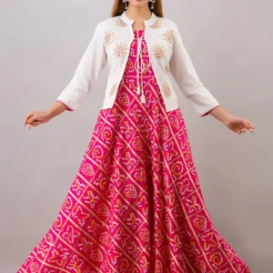 Readymade Full AC Cotton Casual Pink Printed Kurti With Koti