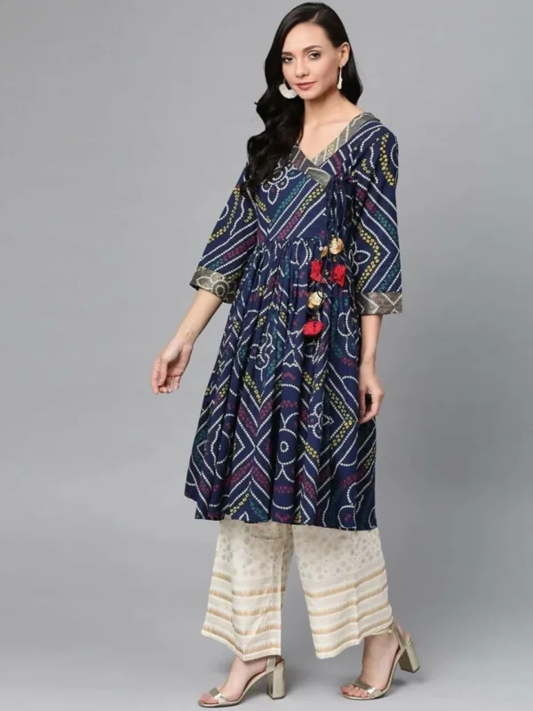 Readymade AC Cotton Kurti Set With Stylish Plazo Blue Colour - Image 3
