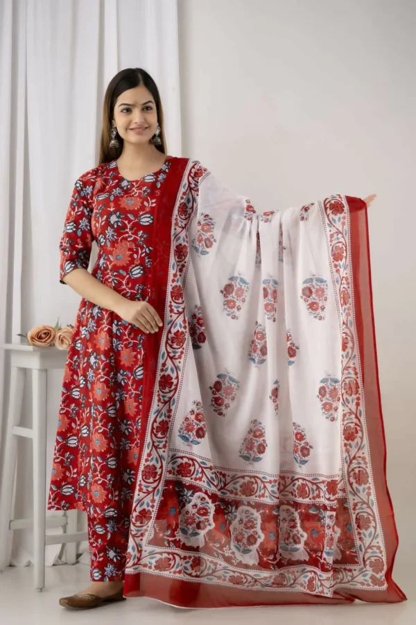 Readymade Full AC Cotton Casual Floral Printed Kurti Set - Image 3