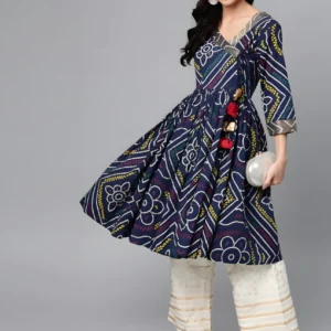 Readymade AC Cotton Kurti Set With Stylish Plazo Blue Colour
