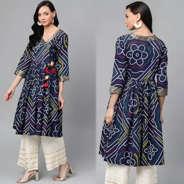 Readymade AC Cotton Kurti Set With Stylish Plazo Blue Colour - Image 2