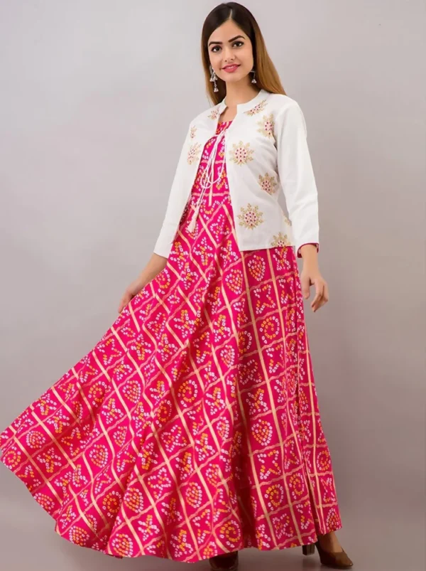 Readymade Full AC Cotton Casual Pink Printed Kurti With Koti - Image 3