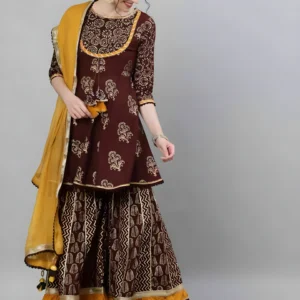 Eadymade Full AC Cotton Casual Brown Printed Kurti